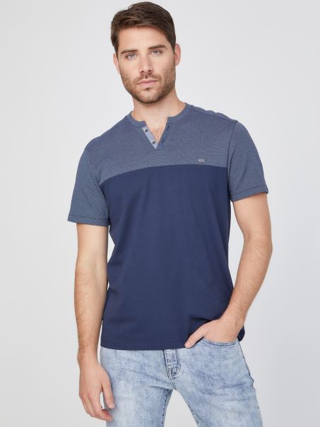 Adrian Color-block Slit Tee Silk Blue Guess