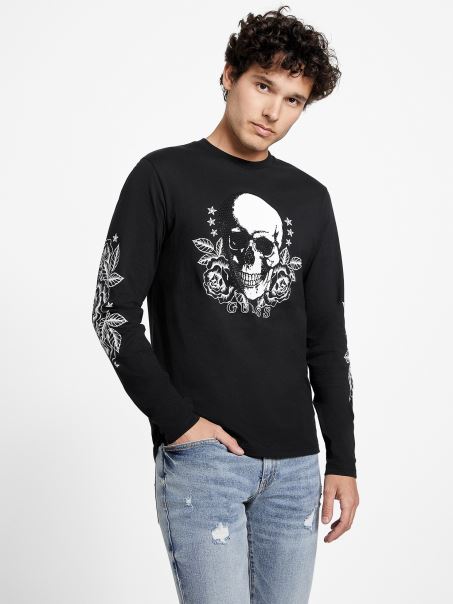 Jet Black Rocky Skull Tee Guess