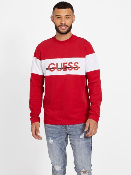 Guess Eco Sandro Tricou Cu Mânecă Lungă Varsity Red