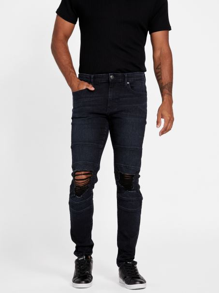 Guess Eco Gasol Moto Blugi Skinny Dark Destroy Wash