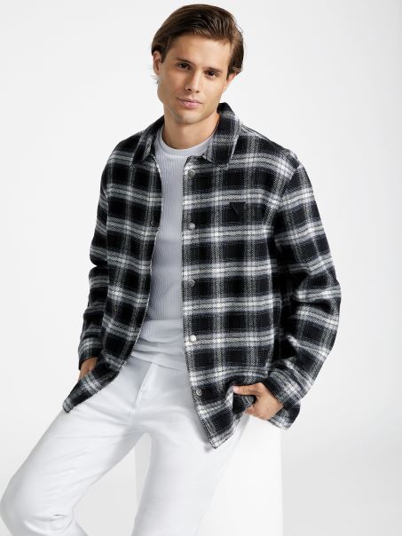 Jachetă Cămașă în Carouri Negru Jet Multi Guess Garlan