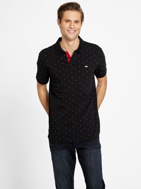 Guess Jet Black Eco Dev Tricou Polo Geometric