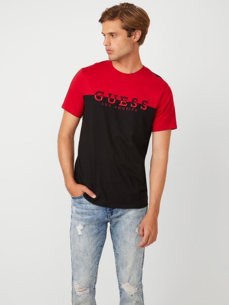 Tricou Cu Logo Davion Color-block Varsity Red Guess