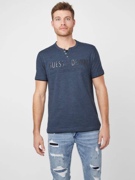 Guess Ofițer Blue Mulit Edgar Marled Henley Tee
