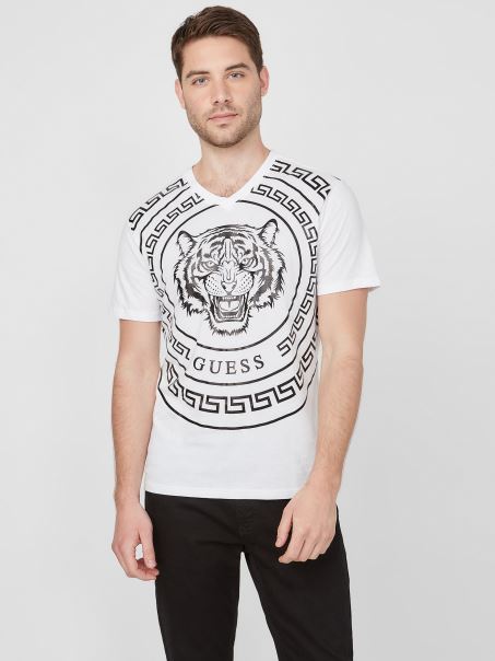 Tricou Griffin Tiger Guess Alb Pur