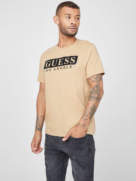 Toasted Taupe Greg Foil Logo Tricou Guess