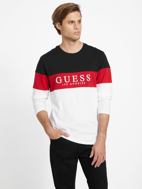 Tricou Cu Mânecă Lungă Guess Eco Alec Alb Pur