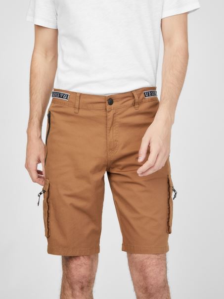 Pantaloni Scurți Din Poplin Camel Karius Guess