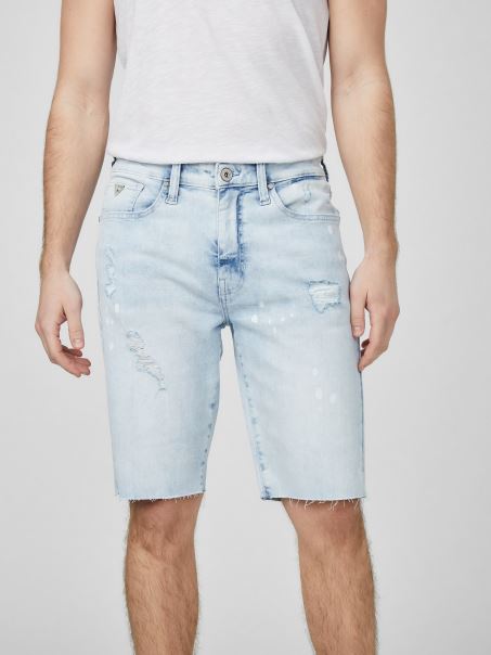 Light Destroy Wash Clarke Pantaloni Scurți Din Denim Drepti Guess