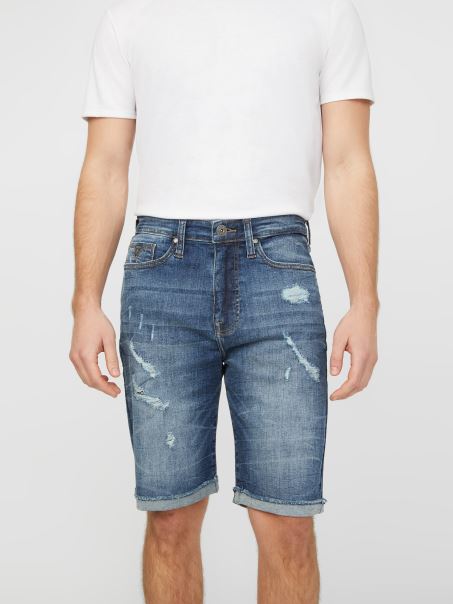 Pantaloni Scurți Din Denim Abby Mediu Distrus Guess