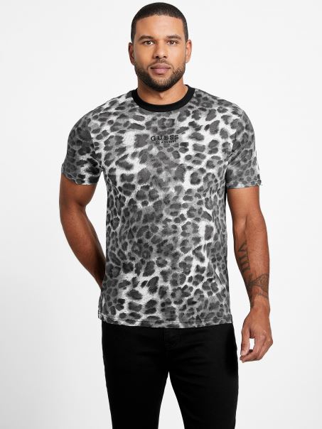 Tricou Abello Leopard Guess Alb Pur