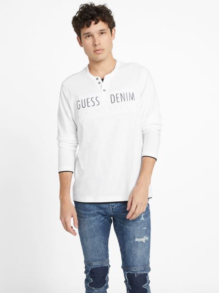 Tricou Cu Mânecă Lungă Cu Logo Edgar Alb Pur Guess