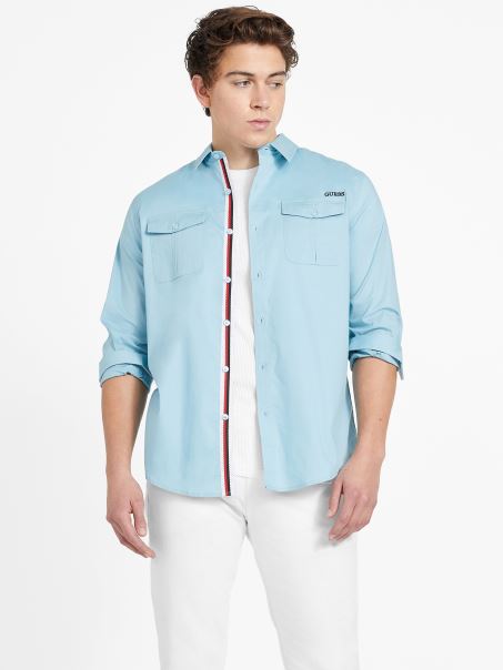 Remarcabil Cămașă Cu Mânecă Lungă Guess Lingard Albastră