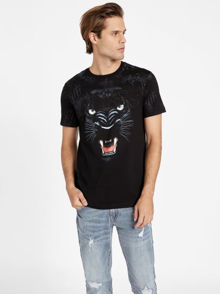 Guess Vaughn Graphic Crewneck Tricou Jet Black