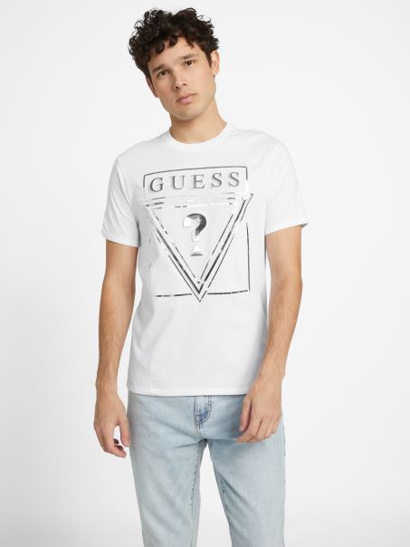 Tricou Cu Logo Guess Ricky Alb Pur