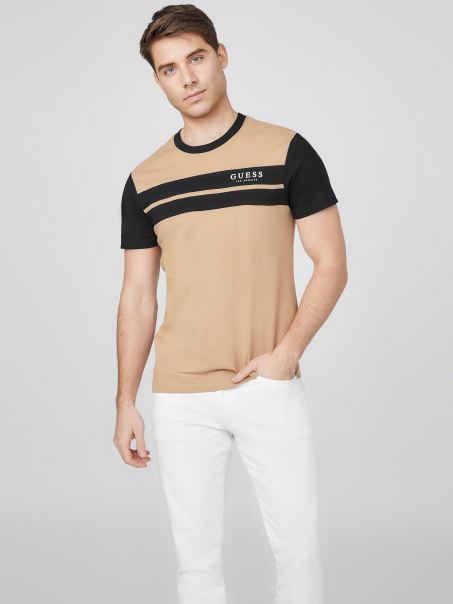 Tricou Cu Logo Thom Color-block Guess Taupe Prajit