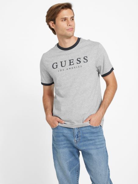 Guess Kirk Logo Crewneck Tricou Gri Melange Deschis