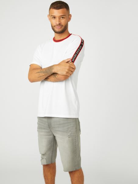 Tricou Cu Bandă Cu Logo Hyatt Alb Pur Guess