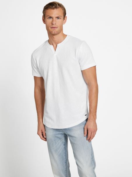 Guess Tricou Cu Fantă Alb Pur