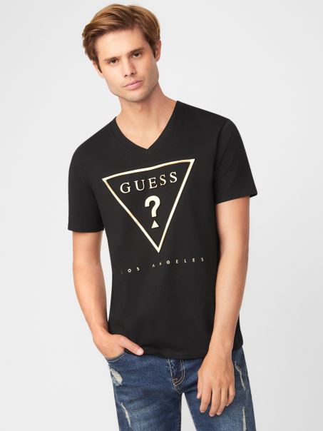 Tricou Cu Logo în Relief Guess Jet Black Taft