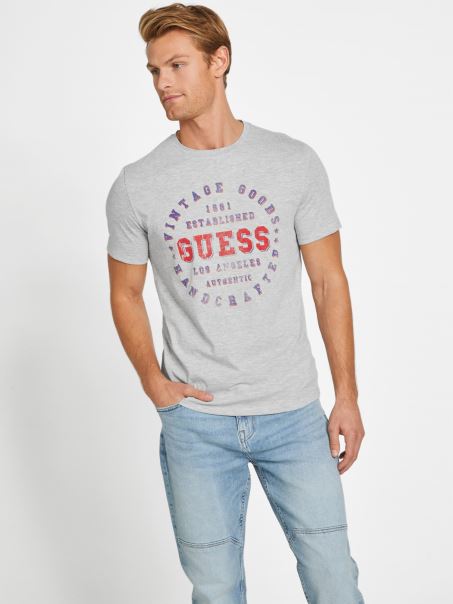 Tricou Eco Varsity Crewneck Gri Heather Deschis Guess