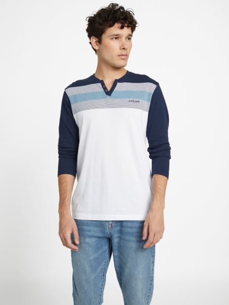 Tricou Cu Mânecă Lungă Lennox Color-block Albastru De Mătase Multi Guess