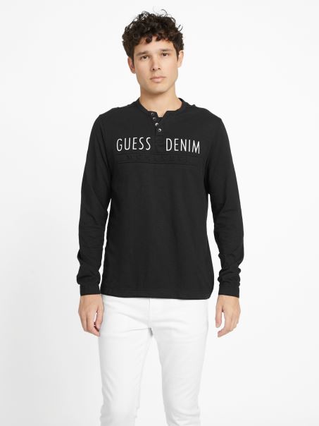 Tricou Cu Mânecă Lungă Cu Logo Guess Edgar Negru Jet