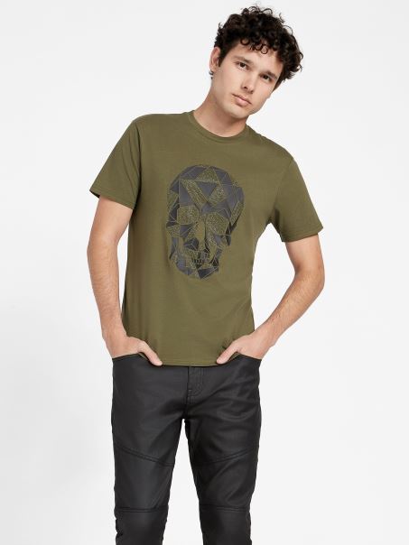 Olive Morning Quill Geometric Crewneck Tricou Guess