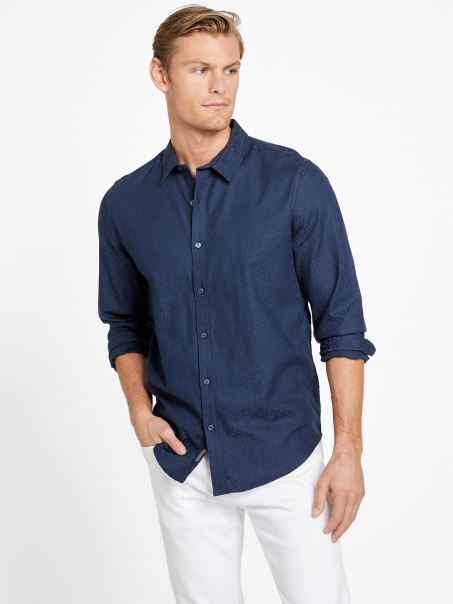 Cămașă Busio Jacquard Albastră înnegrită Guess