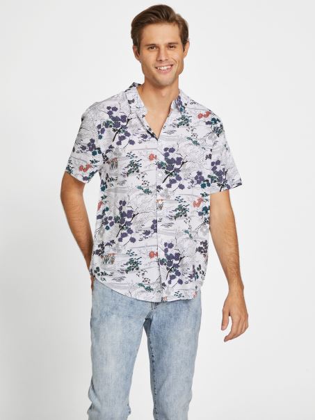 Cămașă Guess Eco Kai Forest Alb Pur