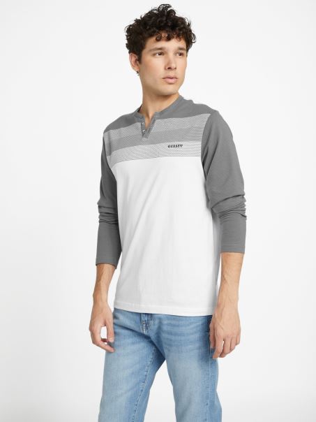 Tricou Cu Mânecă Lungă Color-block Multi Lennox Alb Pur Guess