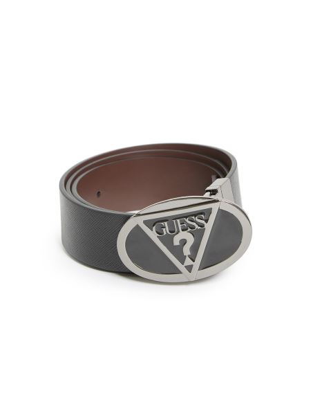 Guess Cureaua Neagra Cu Placa Cu Logo Oval Reversibila