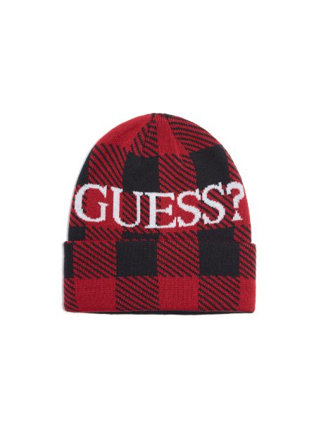 Plaid Logo Beanie Roșu Guess