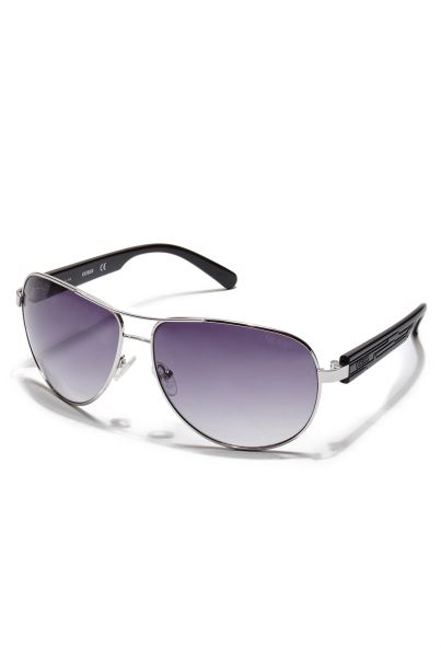 Ochelari De Soare Aviator Cu Braț Texturat Alb/argintiu Guess