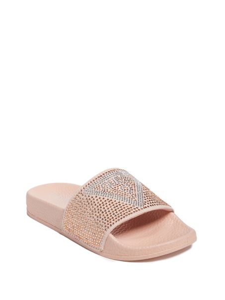 Guess Blush Sugar Rhinestone Logo Sandale Slide