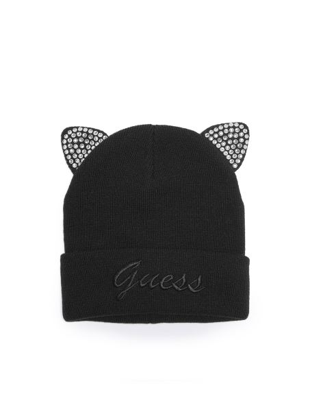 Guess Urechi De Pisică Cu Stras Beanie Negru