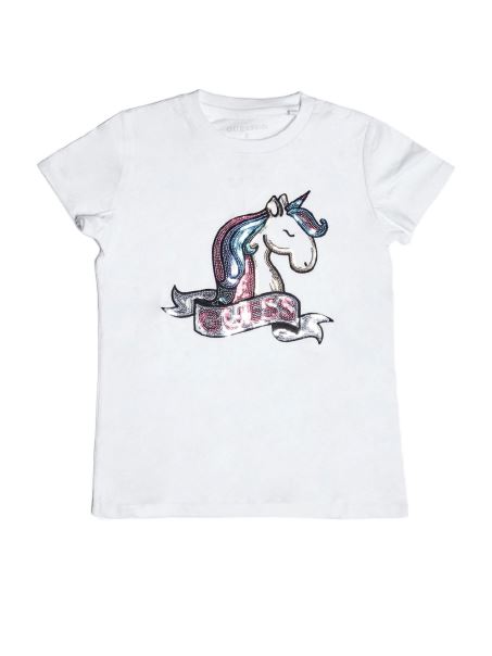 Tricou Grafic Guess Jenni Unicorn (7-16) Alb Adevărat