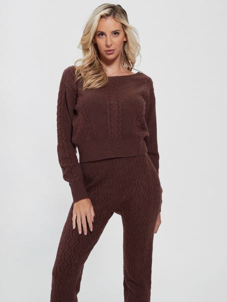 Pur Choco Guess Teresa Pulover Mixt Din Tricot Cablu