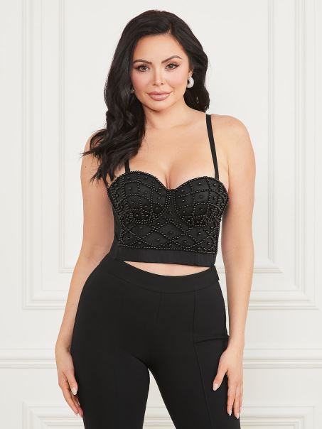 Guess Lea Bustier Top Jet Black Multi