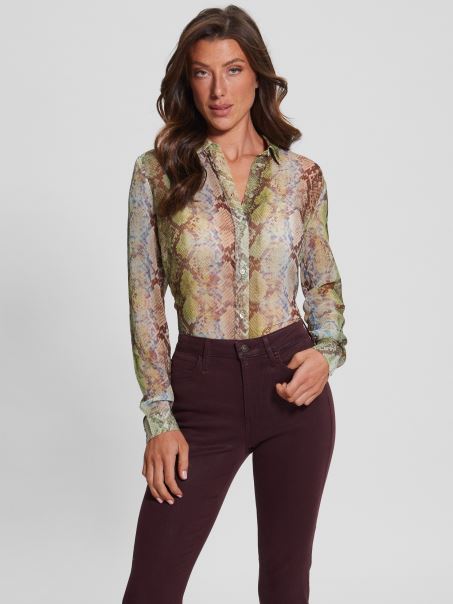 Bluza Cu Imprimeu Sifon Eco Clouis Guess Glam Imprimeu Sarpe