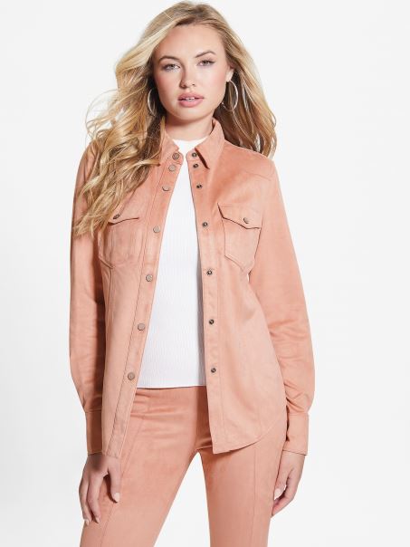 Guess Daisy Cămașă Vestică Din Piele De Căprioară Artificială Satin Rose