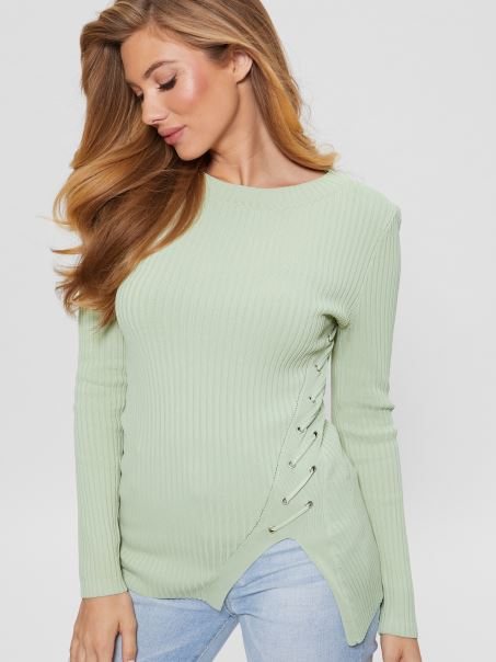 Hazy Green Irmine Pulover Cu Gât Rotund Top Guess