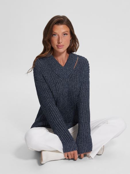 Pulover Decupat Lise Lurex Albastru înnegrit Mult Guess