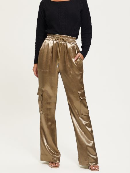 Guess Chantal Metalic Cargo Pants Nisip Umed