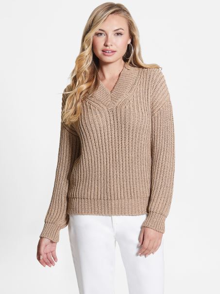 Pulover Decupat Lise Dirty Chai Lurex Multi Guess