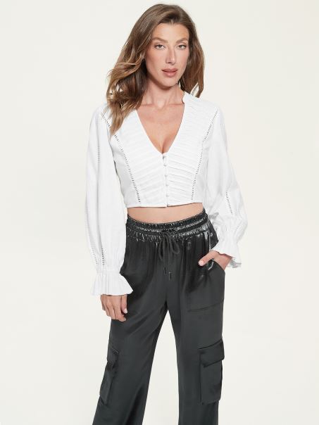 Bluză De In Rhea Alb Pur Guess