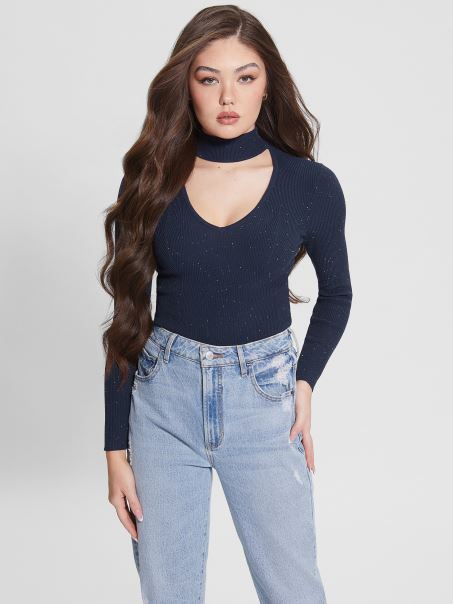 înnegrit Albastru Multi Lea Decupaj Paiete Pulover Guess