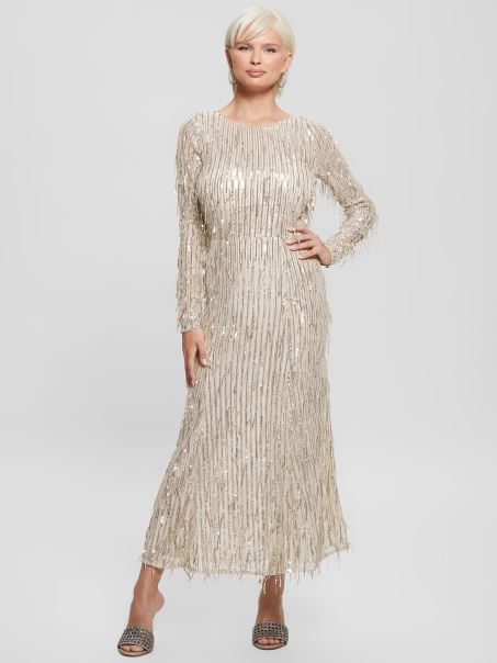 Rochie Cu Franjuri Cu Paiete Multi Elodie Guess Off White