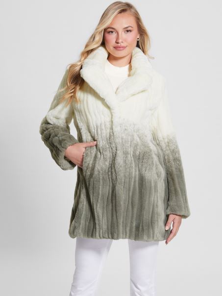 Palton Din Blană Artificială Marta Umbrită Salvia Alb Combo Guess