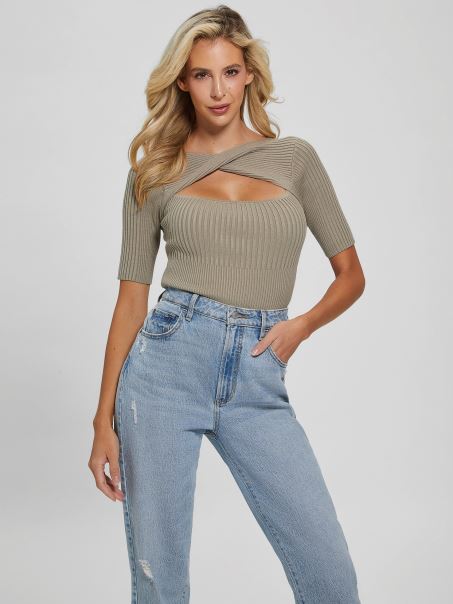 Eco Aysha Pulover Reversibil Top Guess Sage Leaf